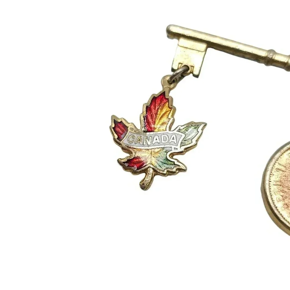 Multicolor Enamel Canadian Penny Maple Leaf Brooch Souvenir Pin Key To Canada